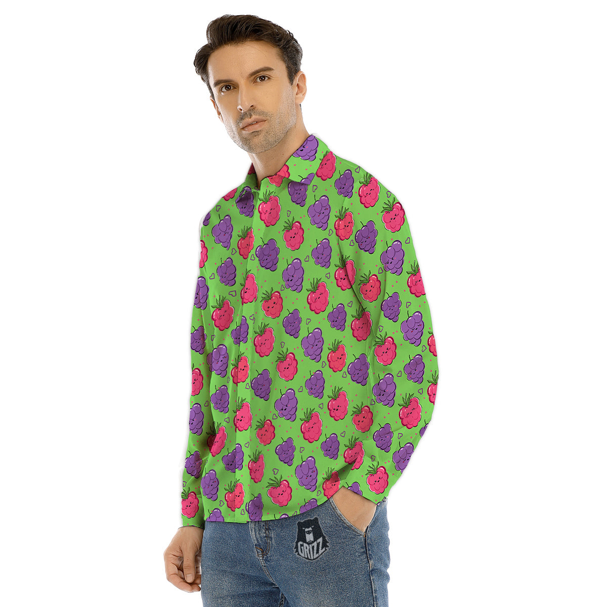 Grape Cute Print Pattern Men's Dress Shirts-grizzshop