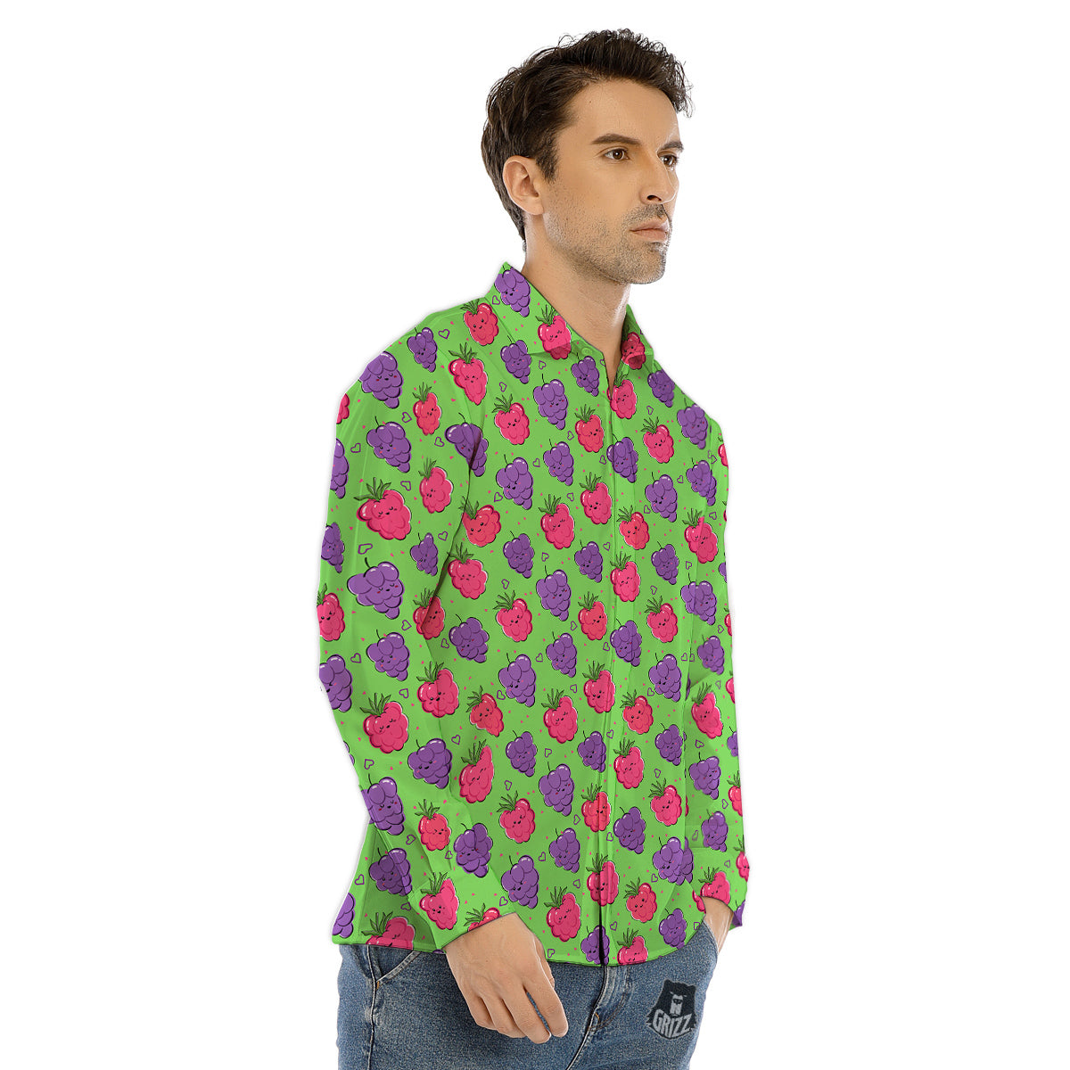 Grape Cute Print Pattern Men's Dress Shirts-grizzshop