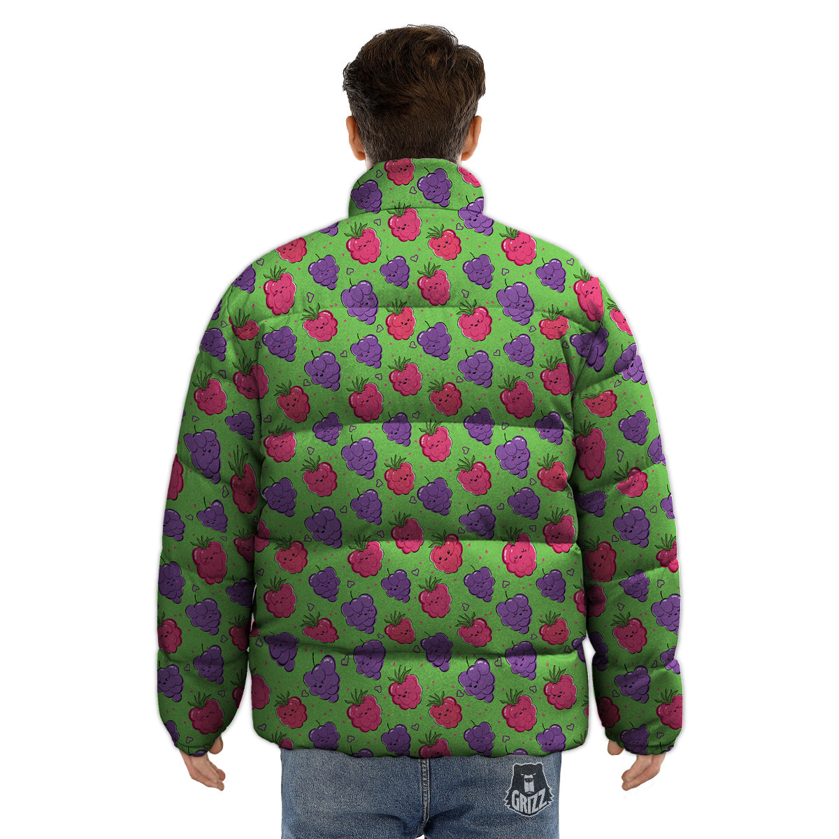 Grape Cute Print Pattern Puffer Jacket-grizzshop
