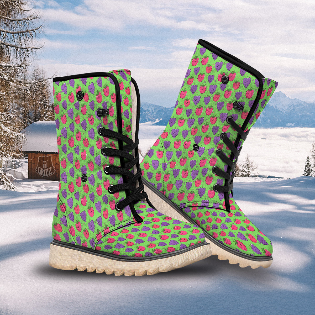 Grape Cute Print Pattern Snow Boots-grizzshop