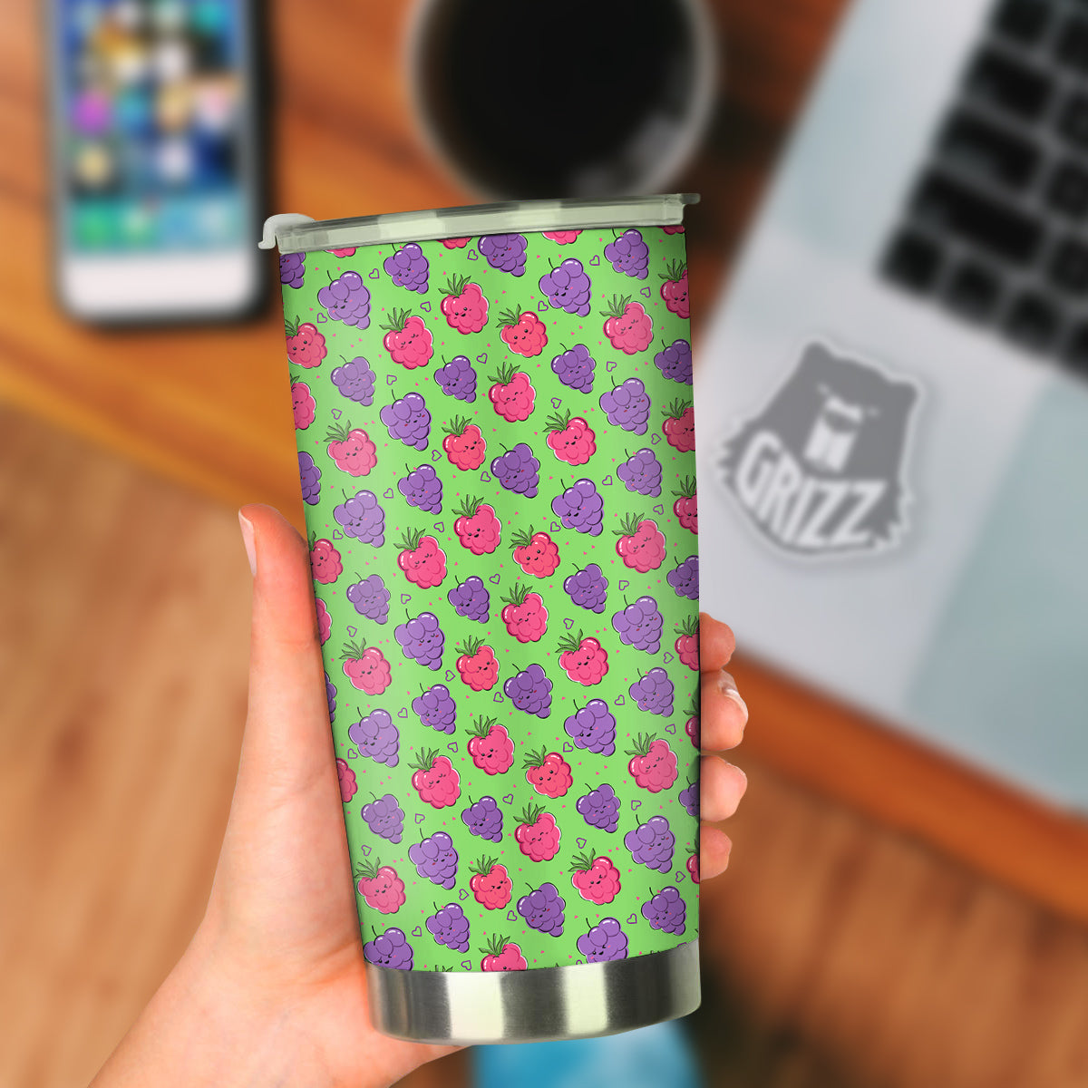 Grape Cute Print Pattern Tumbler-grizzshop