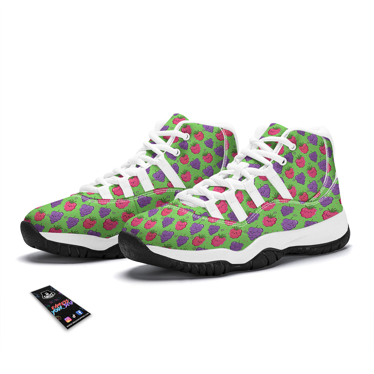 Grape Cute Print Pattern White Bball Shoes-grizzshop
