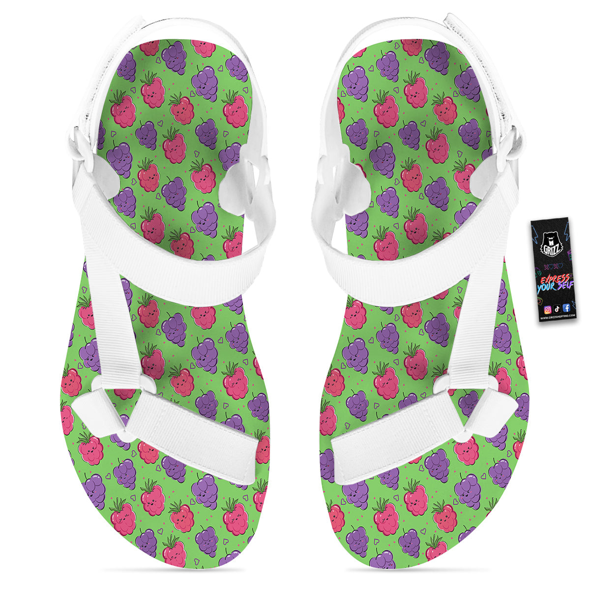 Grape Cute Print Pattern White Open Toe Sandals-grizzshop