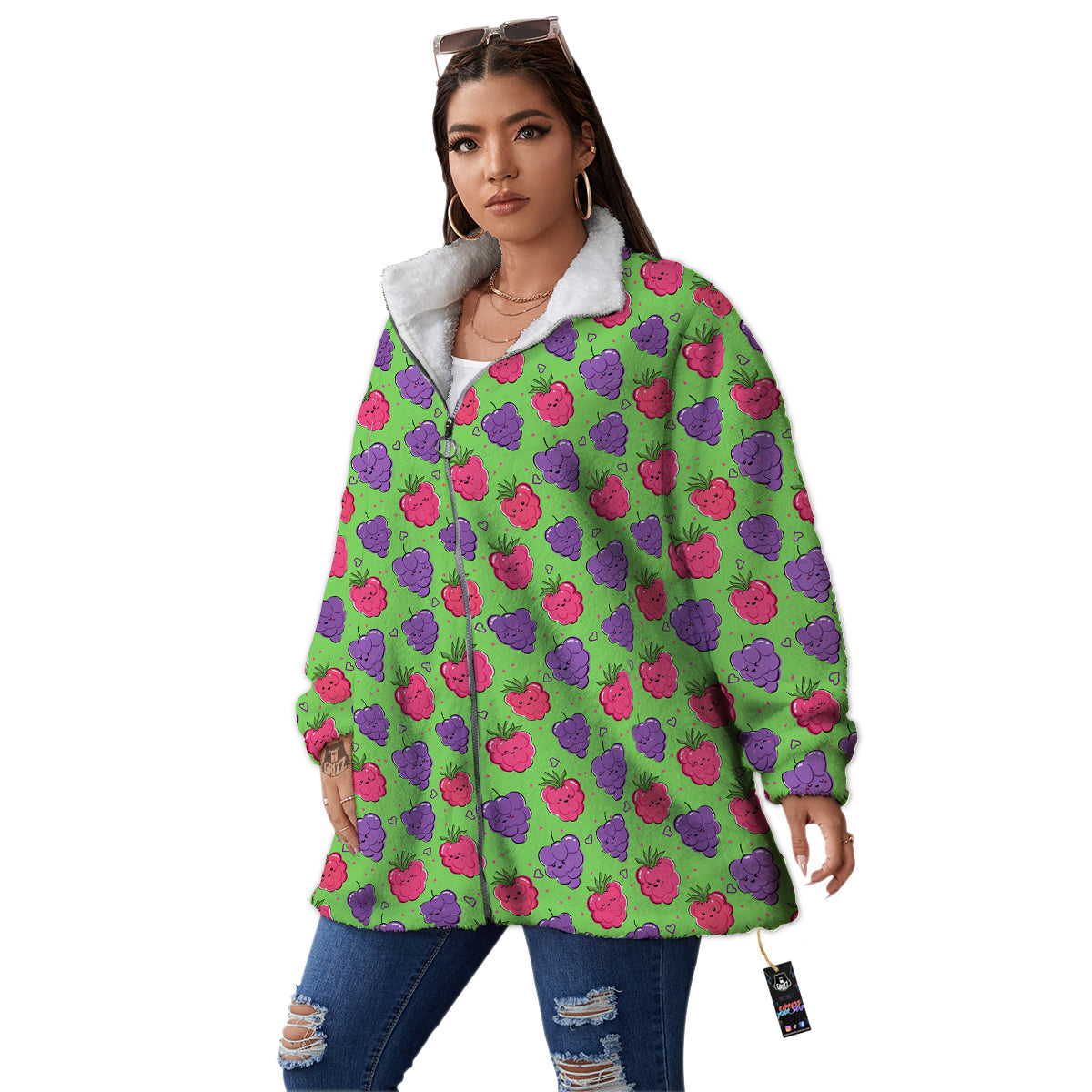 Grape Cute Print Pattern Women's Sherpa Jacket-grizzshop
