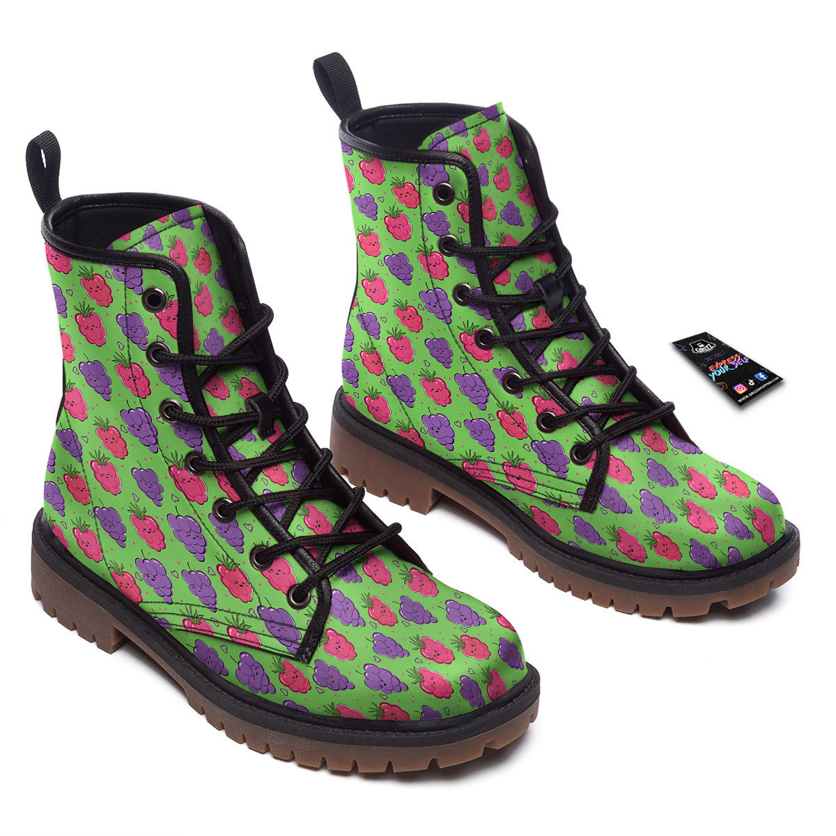 Grape Cute Print Pattern Work Boots-grizzshop