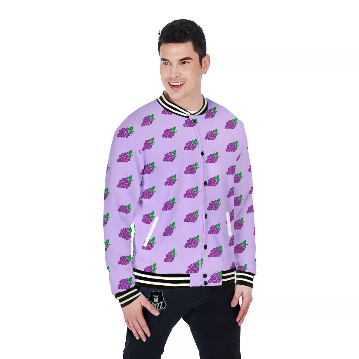 Grape Purple Print Pattern Baseball Jacket-grizzshop