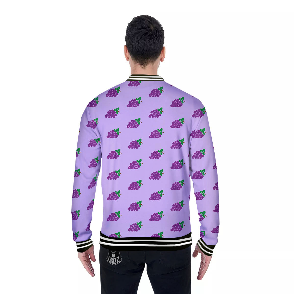 Grape Purple Print Pattern Baseball Jacket-grizzshop