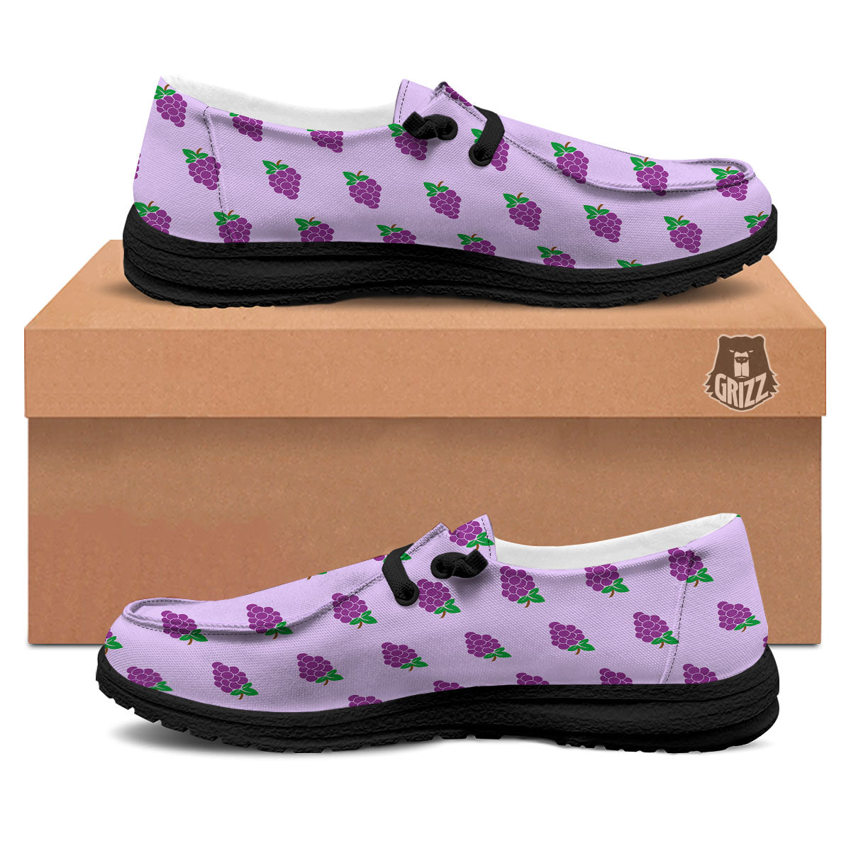 Grape Purple Print Pattern Black Loafers-grizzshop