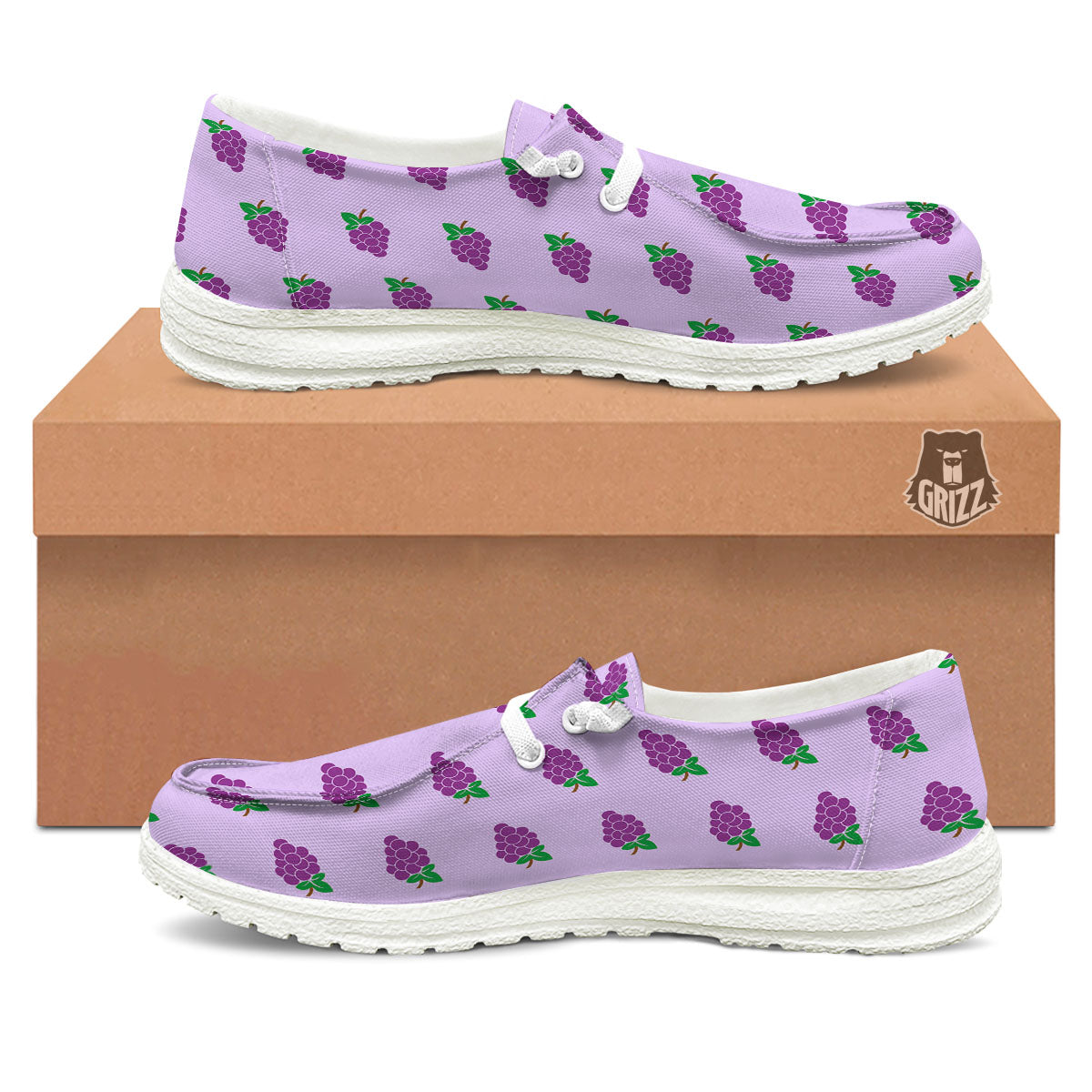 Grape Purple Print Pattern Black Loafers-grizzshop