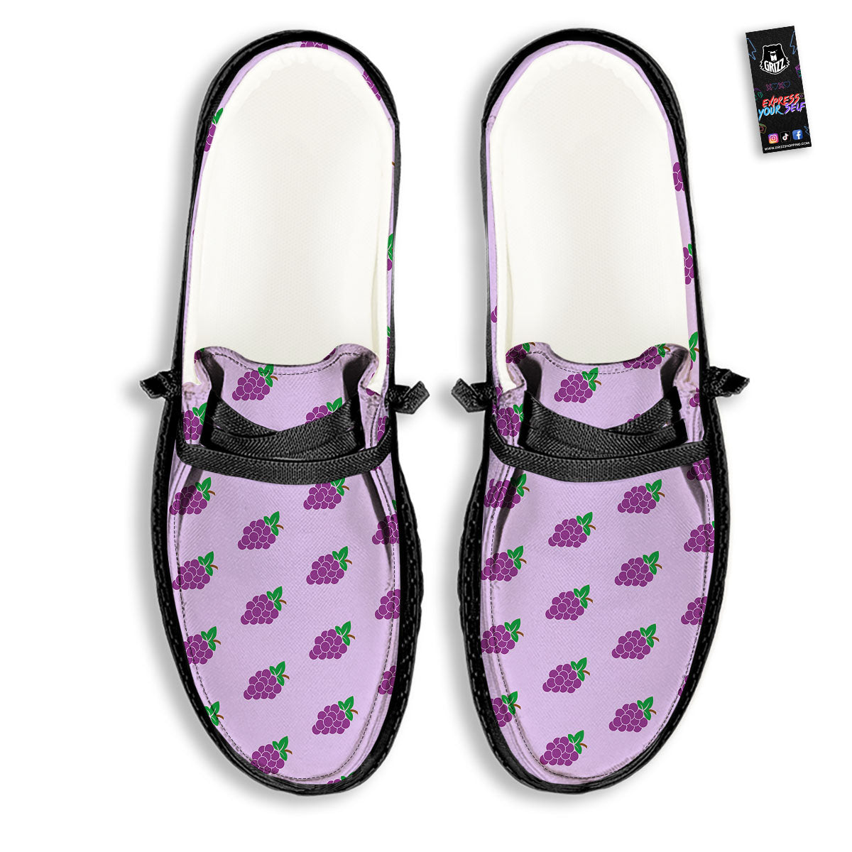 Grape Purple Print Pattern Black Loafers-grizzshop