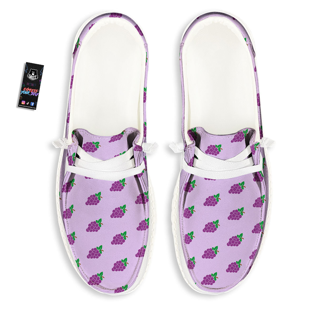 Grape Purple Print Pattern Black Loafers-grizzshop