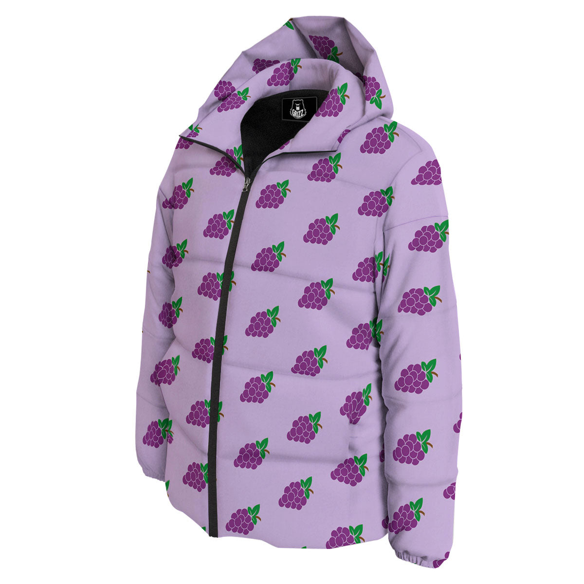 Grape Purple Print Pattern Down Jacket-grizzshop