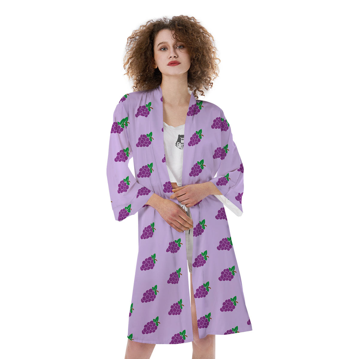Grape Purple Print Pattern Kimono-grizzshop