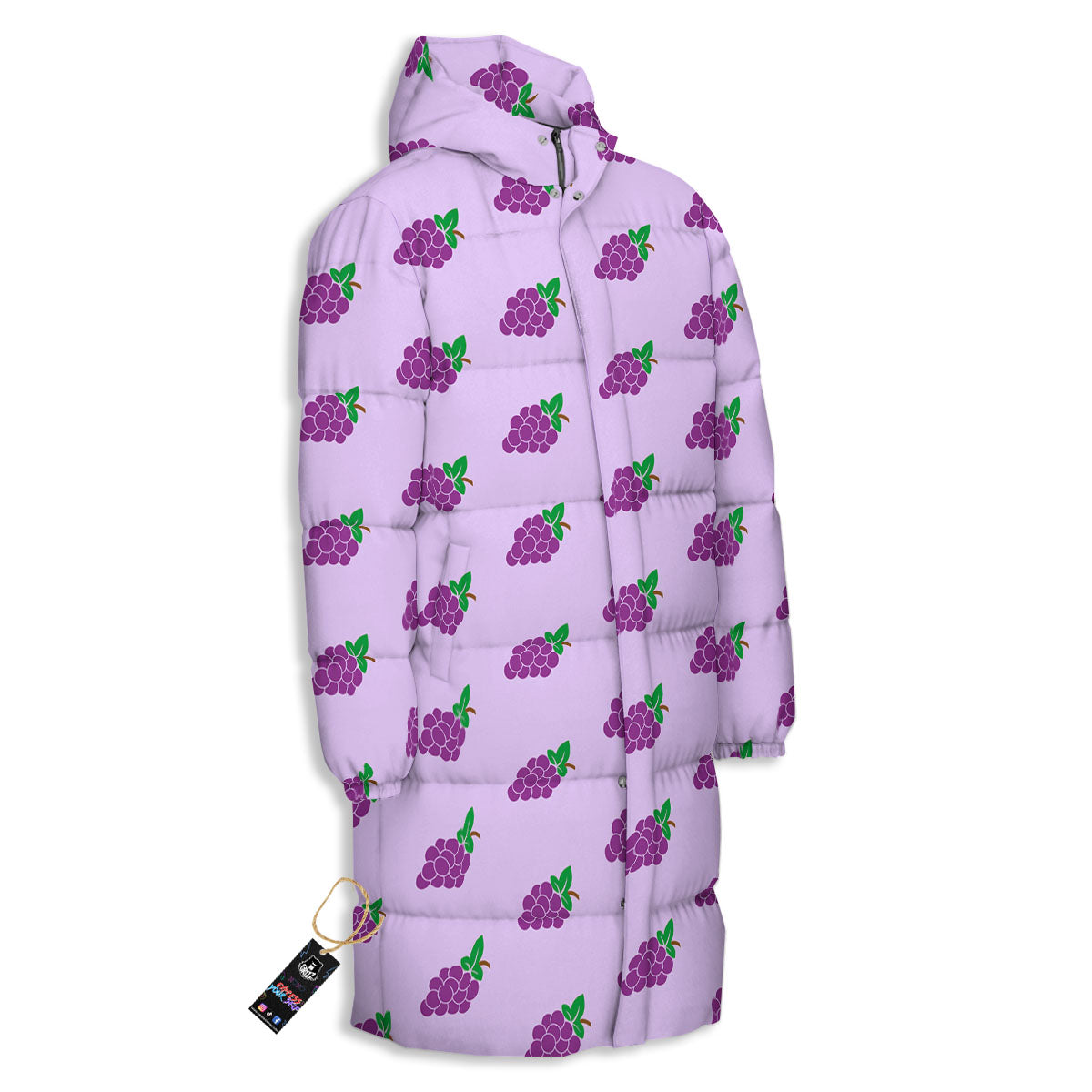 Grape Purple Print Pattern Long Down Jacket-grizzshop