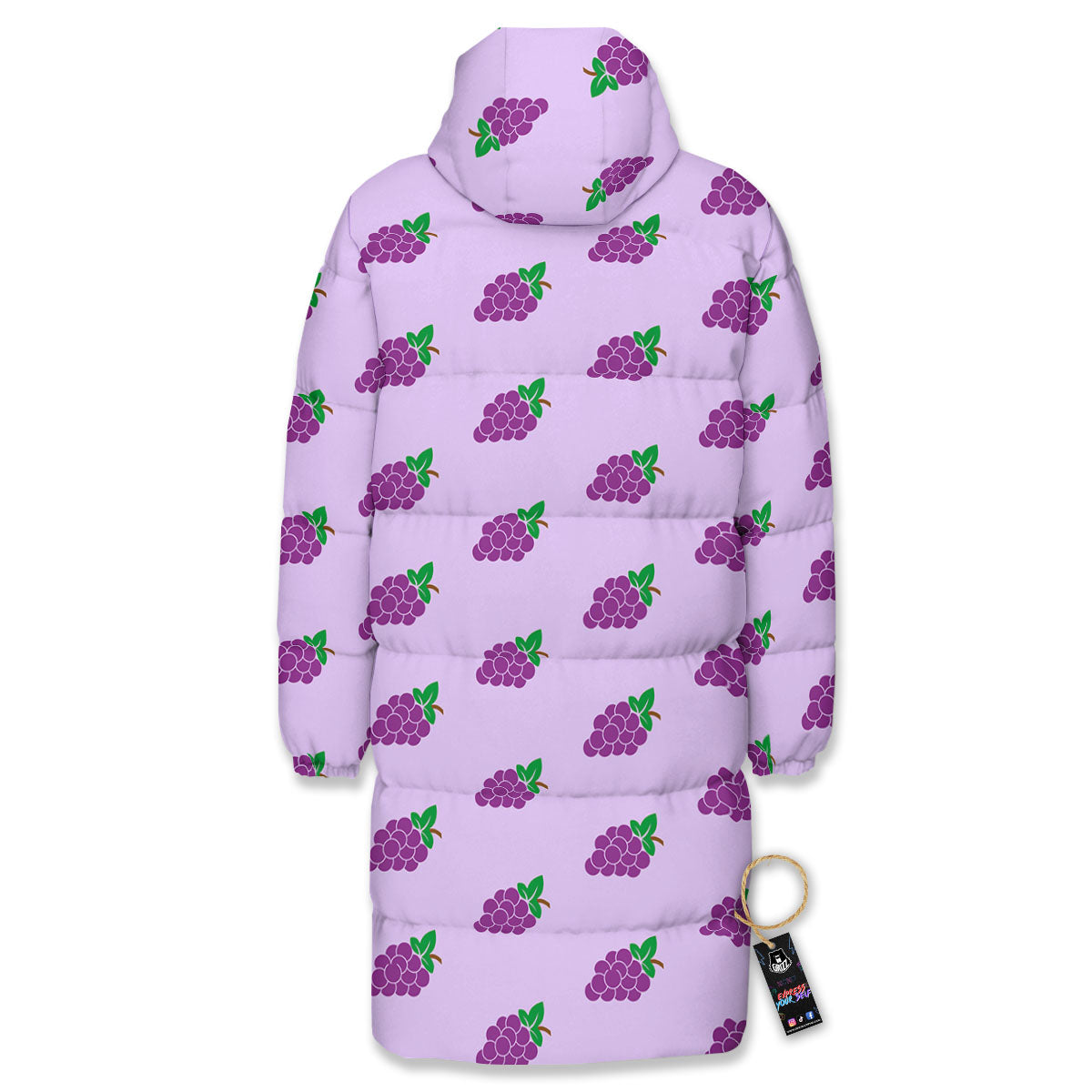Grape Purple Print Pattern Long Down Jacket-grizzshop