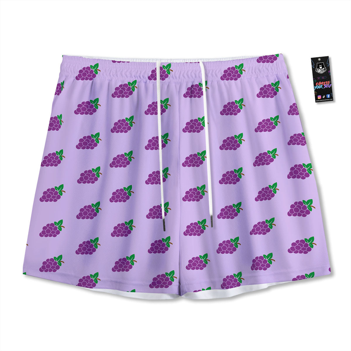 Grape Purple Print Pattern Mesh Shorts-grizzshop