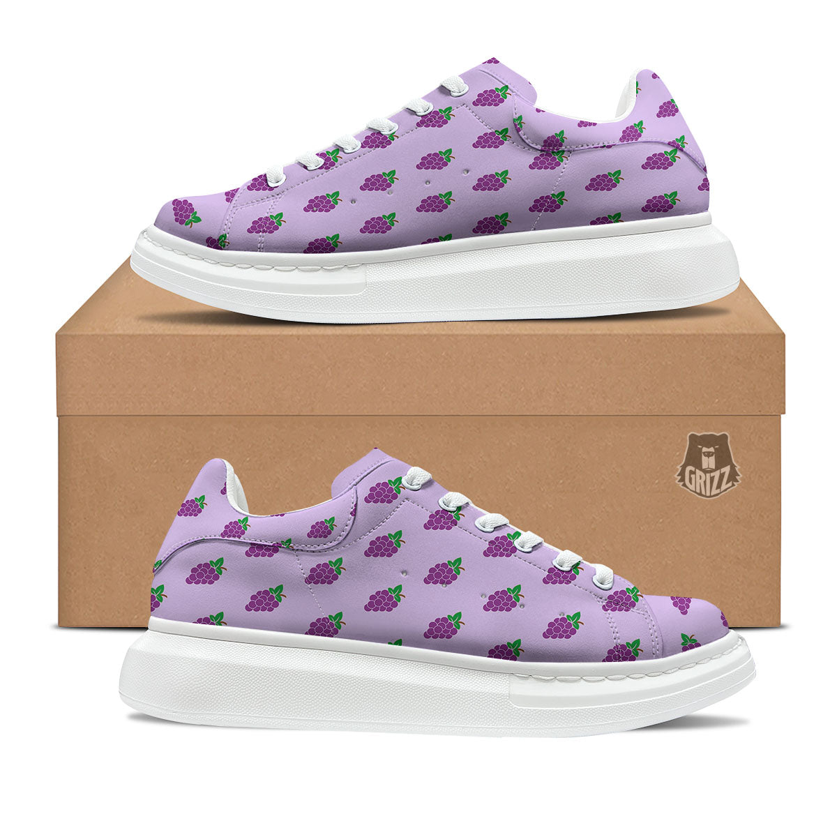 Grape Purple Print Pattern Platform Shoes-grizzshop