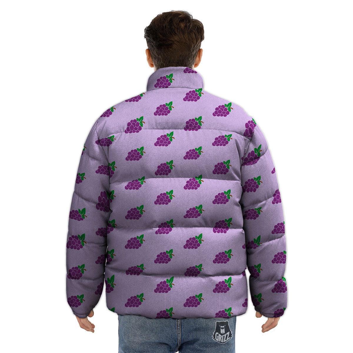 Grape Purple Print Pattern Puffer Jacket-grizzshop