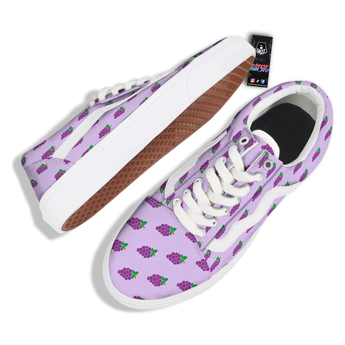 Grape Purple Print Pattern Skate Shoes-grizzshop