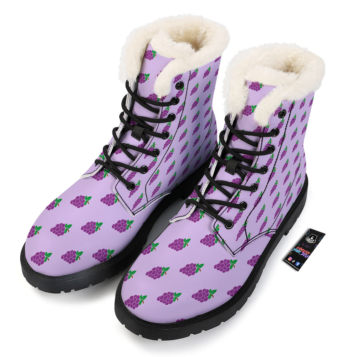 Grape Purple Print Pattern Winter Boots-grizzshop