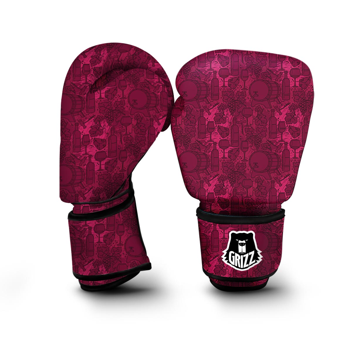 Grape Red Wine Pattern Print Boxing Gloves-grizzshop