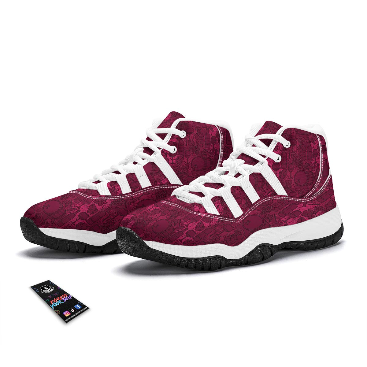 Grape Red Wine Pattern Print White Bball Shoes-grizzshop