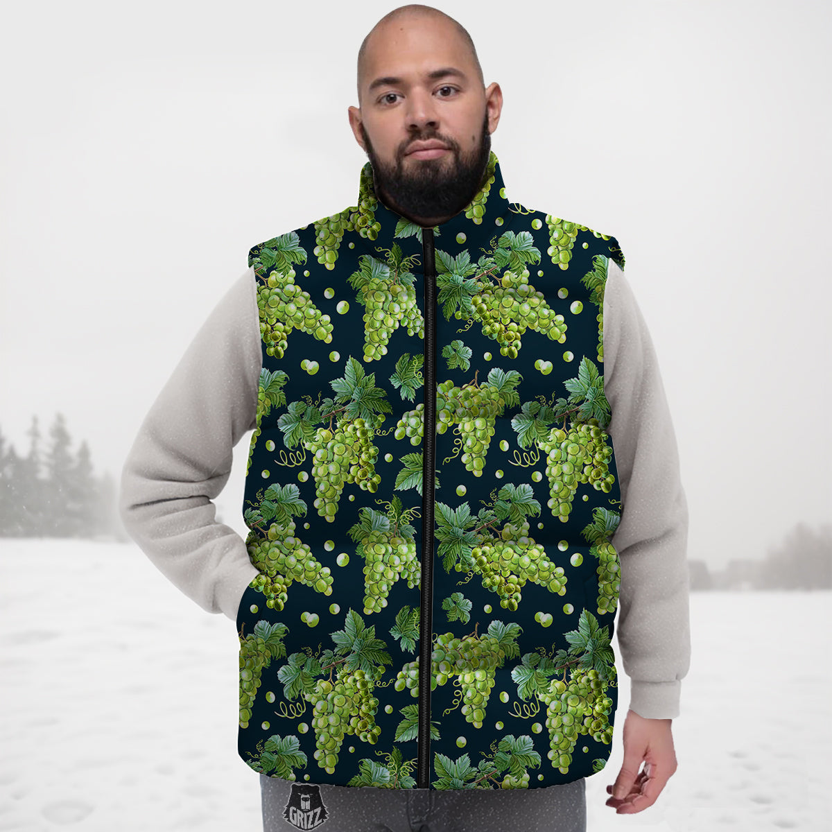 Grape Watercolor Print Pattern Down Vest-grizzshop