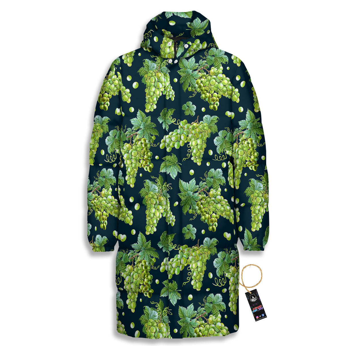 Grape Watercolor Print Pattern Long Down Jacket-grizzshop