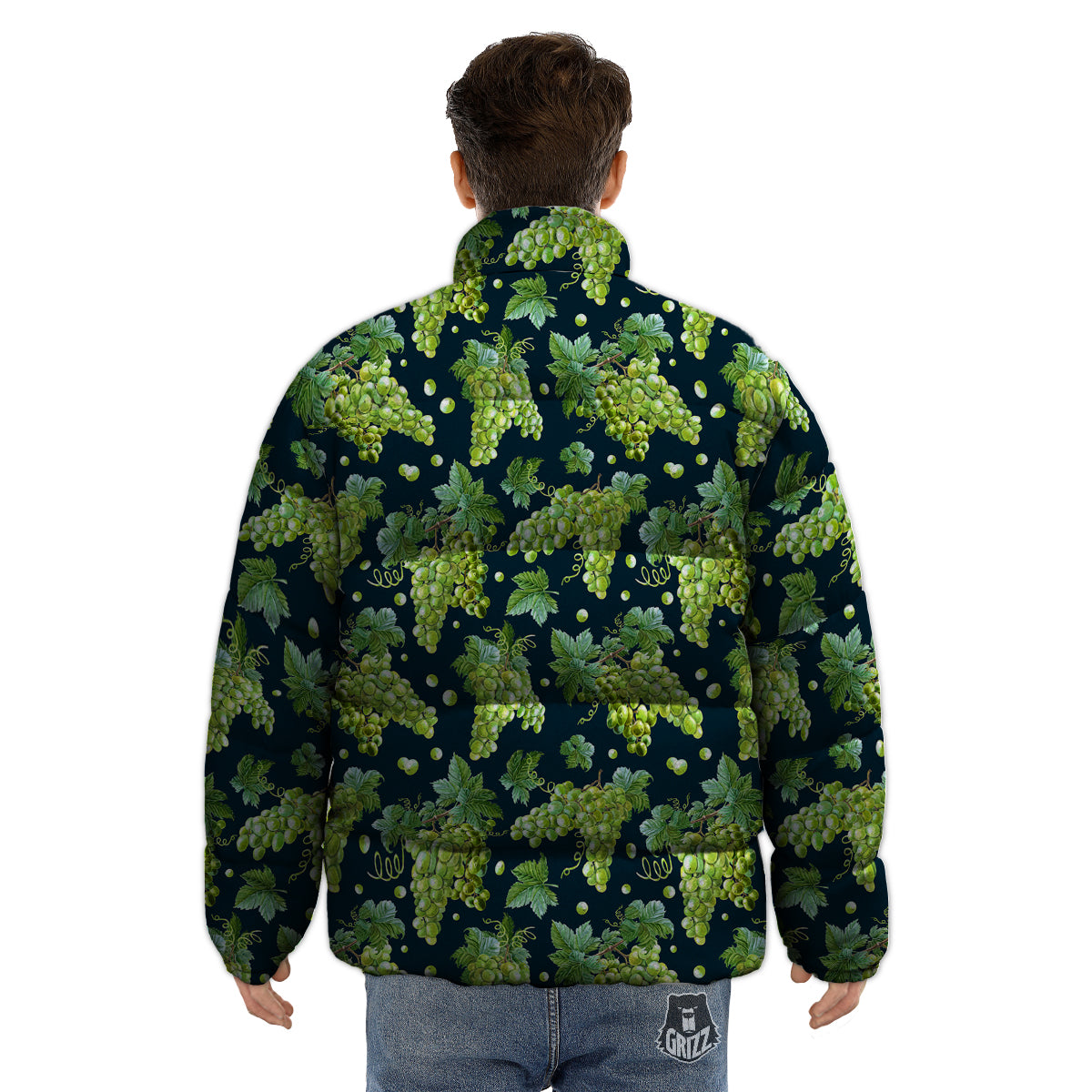Grape Watercolor Print Pattern Puffer Jacket-grizzshop