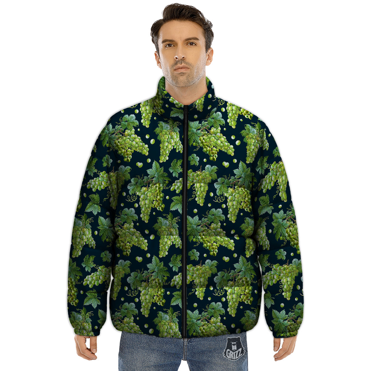 Grape Watercolor Print Pattern Puffer Jacket-grizzshop