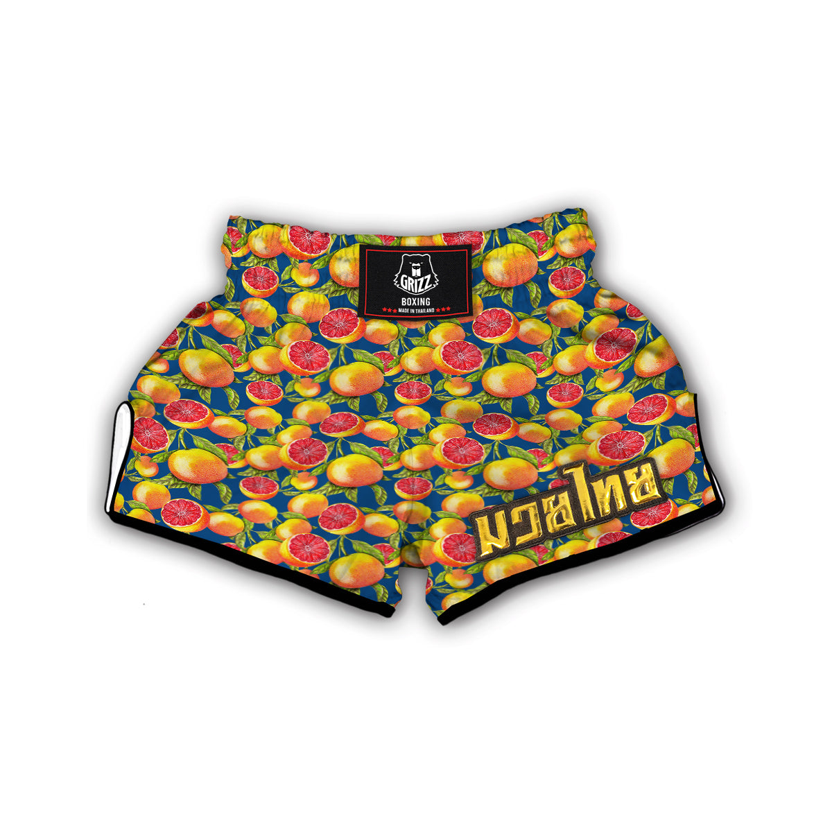 Grapefruit Exotic Blue Print Pattern Muay Thai Boxing Shorts-grizzshop