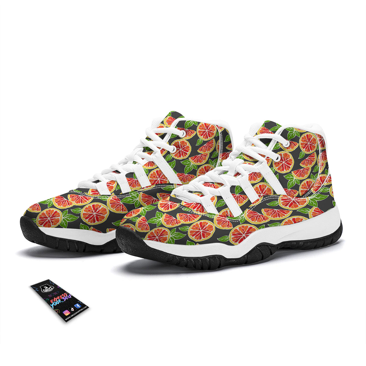 Grapefruit Watercolor Print Pattern White Bball Shoes-grizzshop