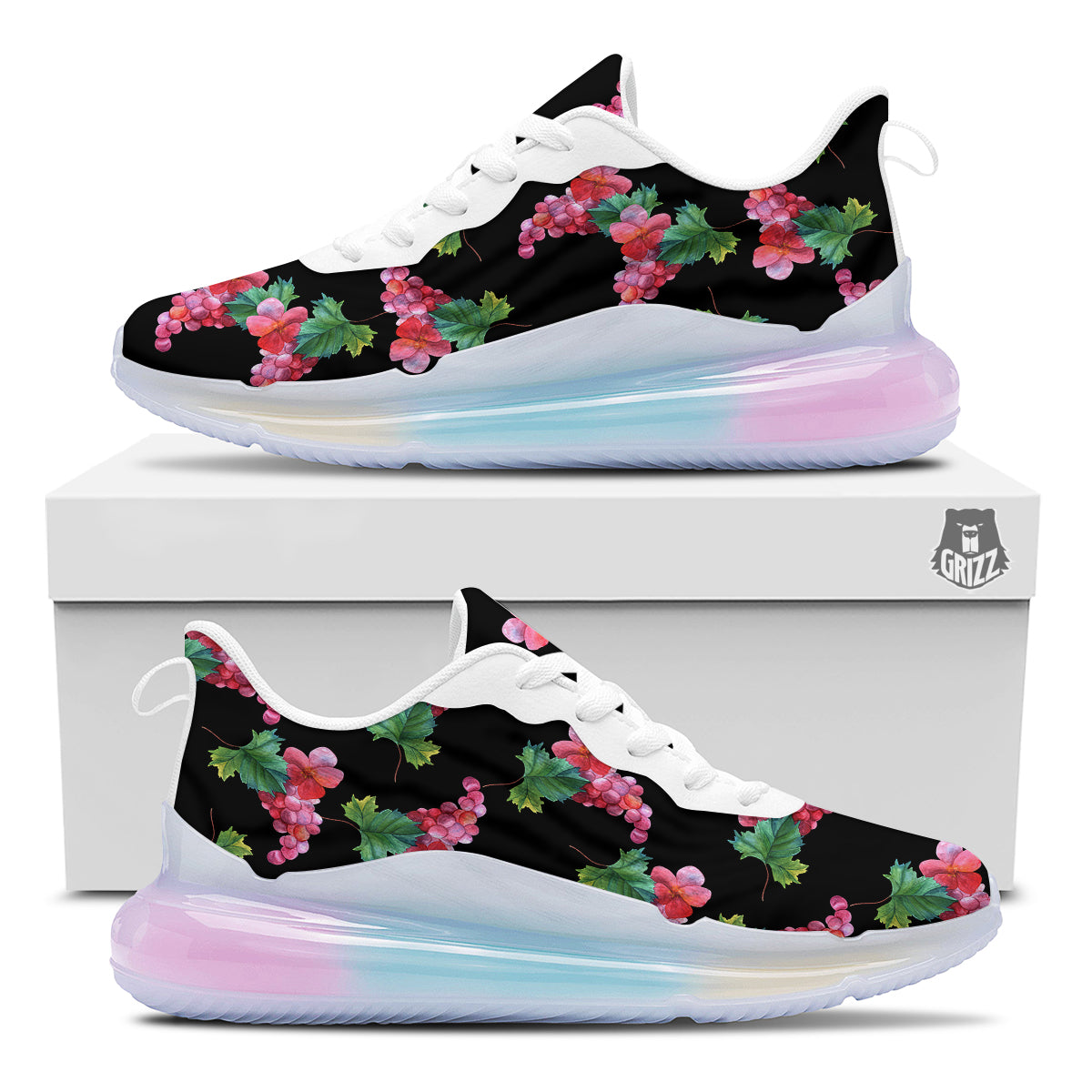 Grapes Purple Watercolor Print Pattern Running Sneakers-grizzshop
