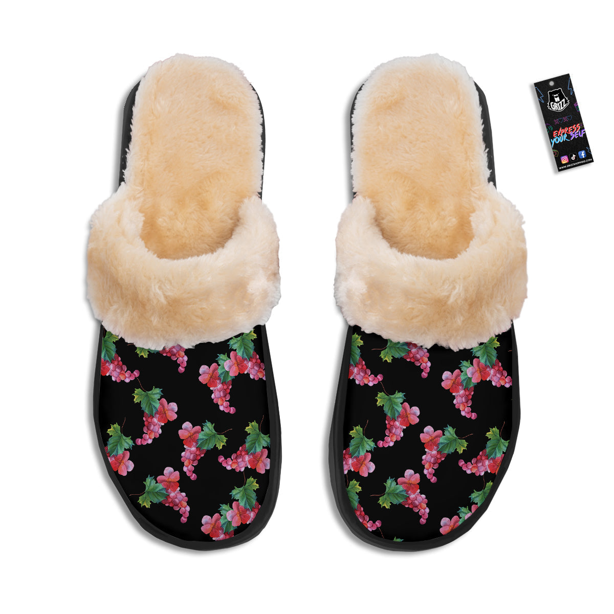 Grapes Purple Watercolor Print Pattern Slippers-grizzshop