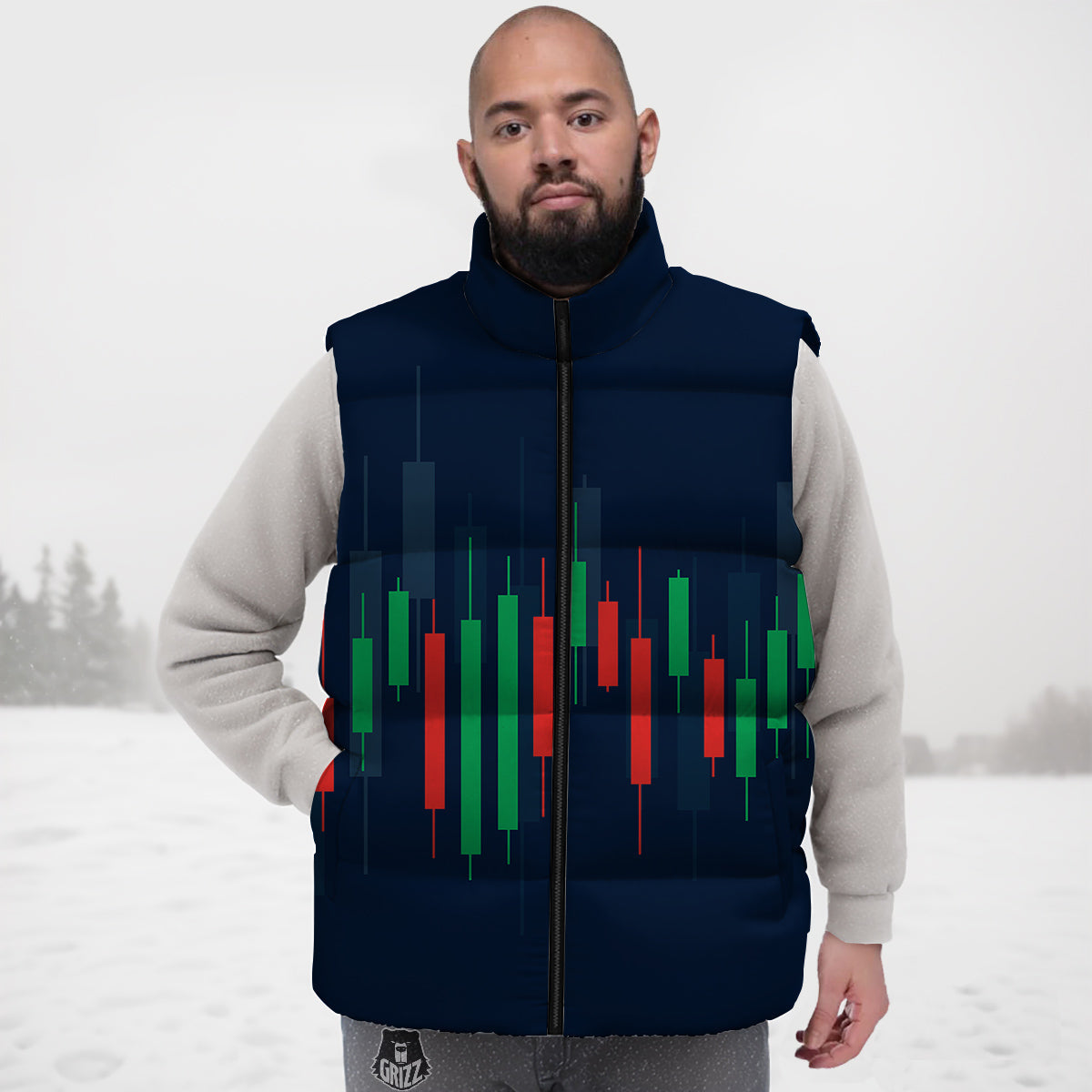Graph Chart Candlestick Stock Print Down Vest-grizzshop