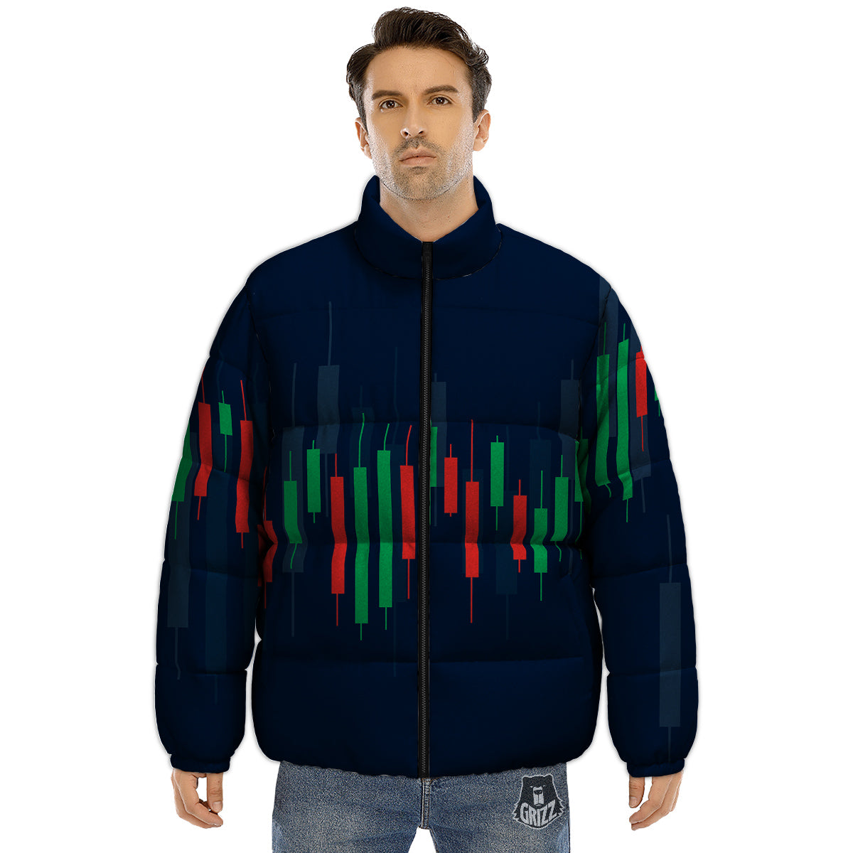 Graph Chart Candlestick Stock Print Puffer Jacket-grizzshop