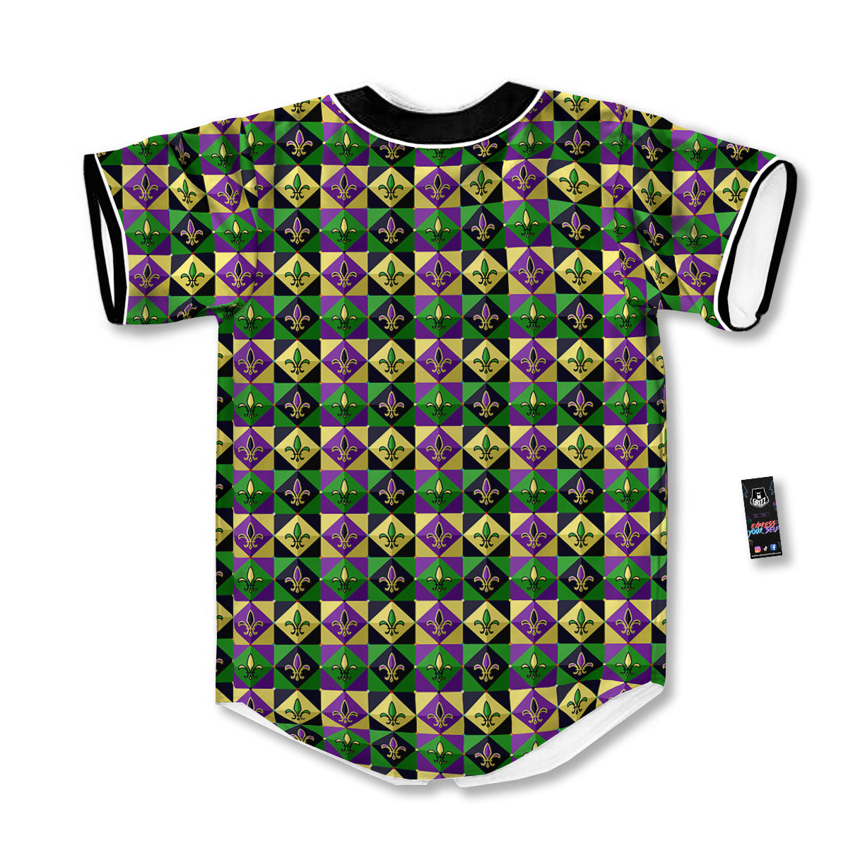 Gras Geometric Mardi Print Pattern Baseball Jersey-grizzshop