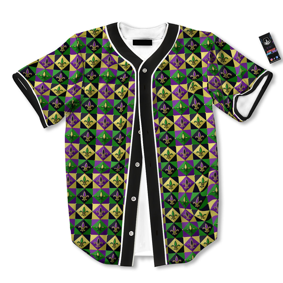 Gras Geometric Mardi Print Pattern Baseball Jersey-grizzshop