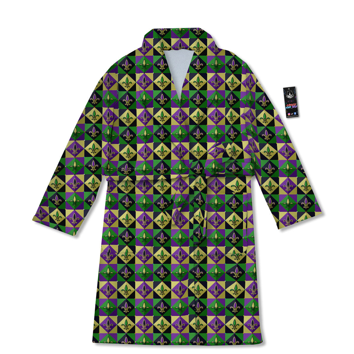 Gras Geometric Mardi Print Pattern Bathrobe-grizzshop