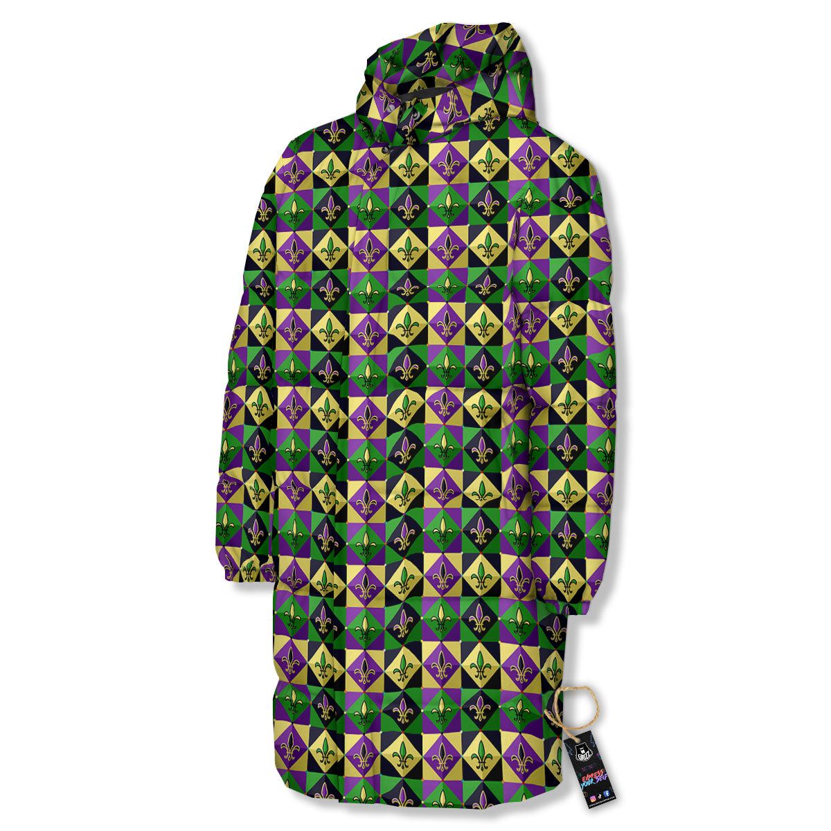 Gras Geometric Mardi Print Pattern Long Down Jacket-grizzshop