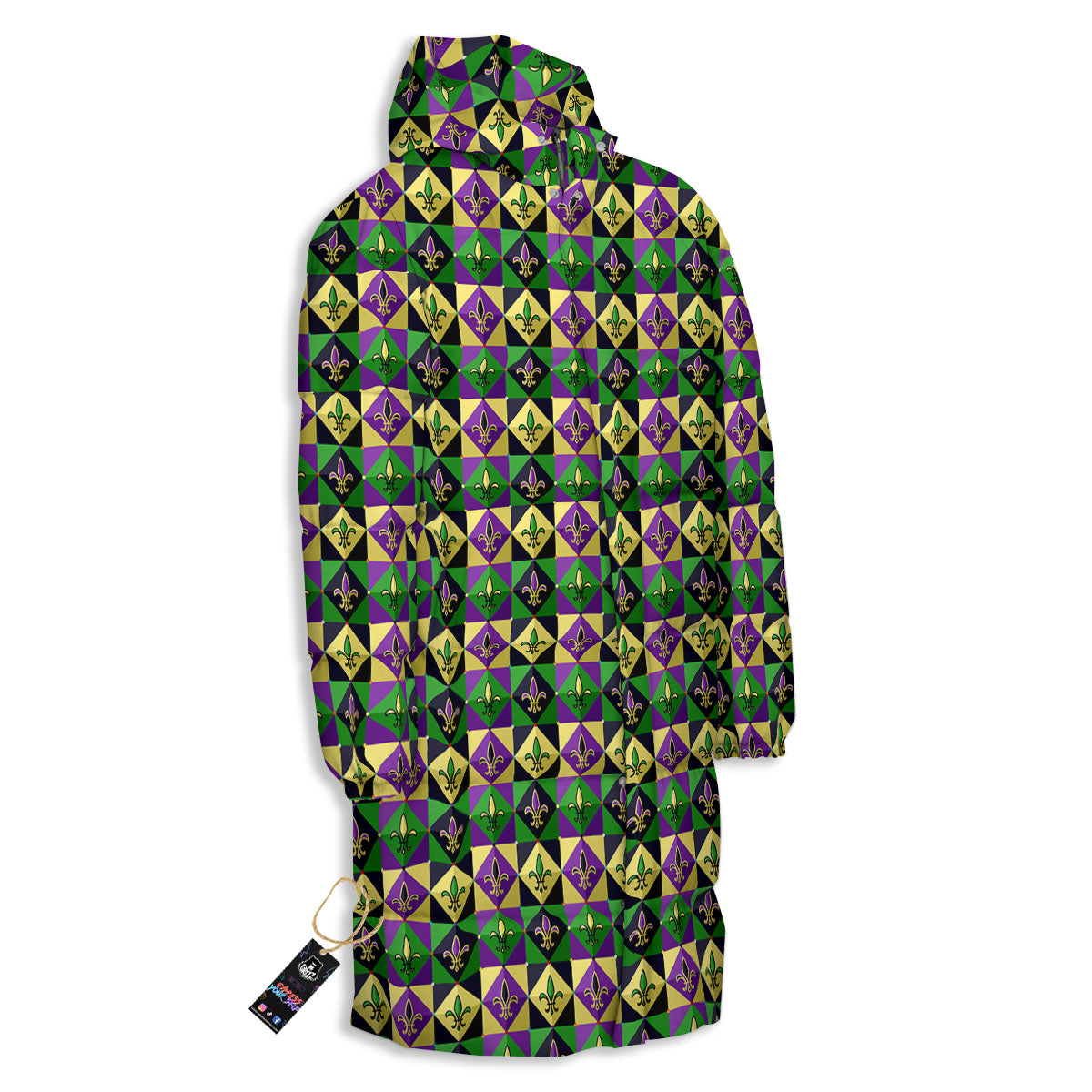 Gras Geometric Mardi Print Pattern Long Down Jacket-grizzshop