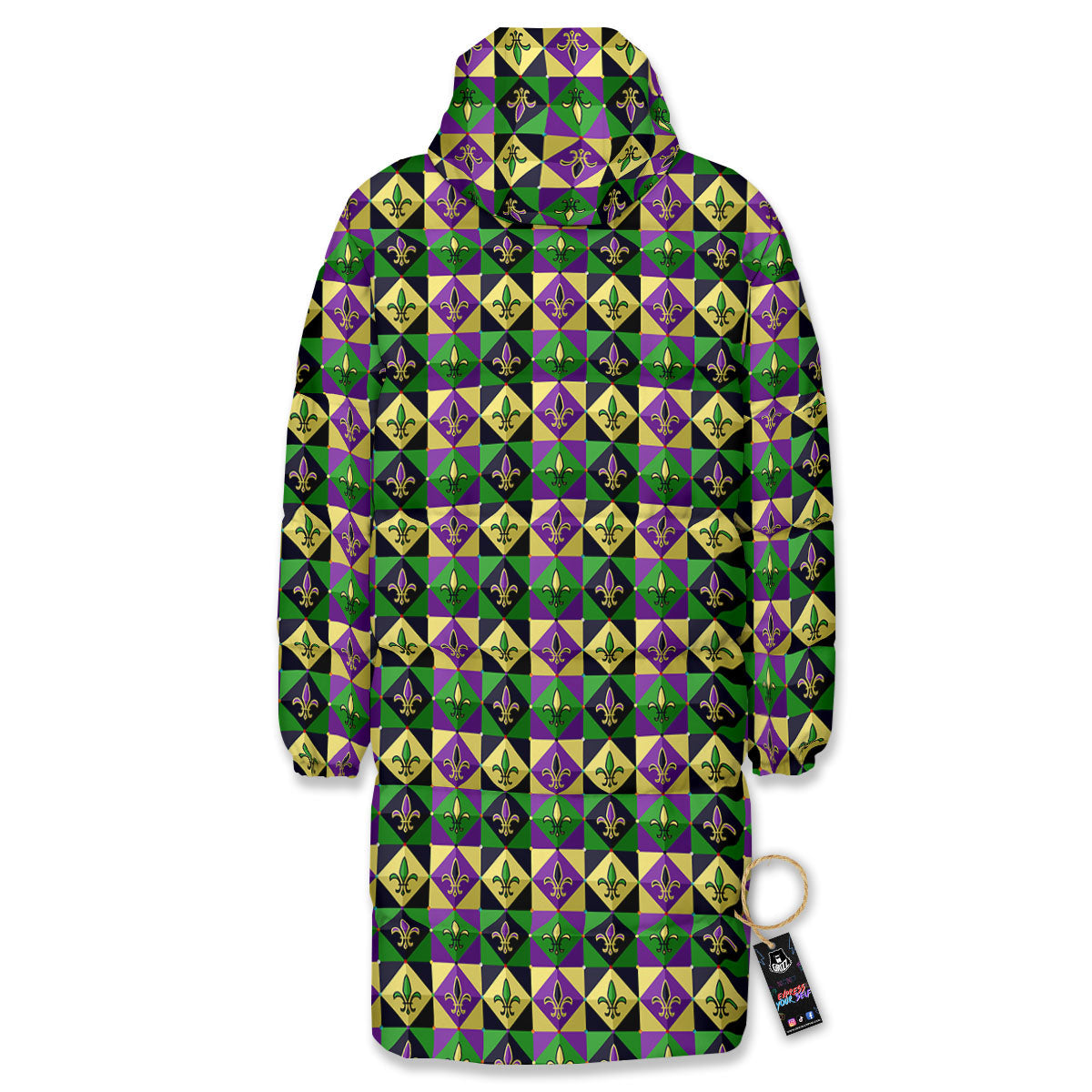 Gras Geometric Mardi Print Pattern Long Down Jacket-grizzshop