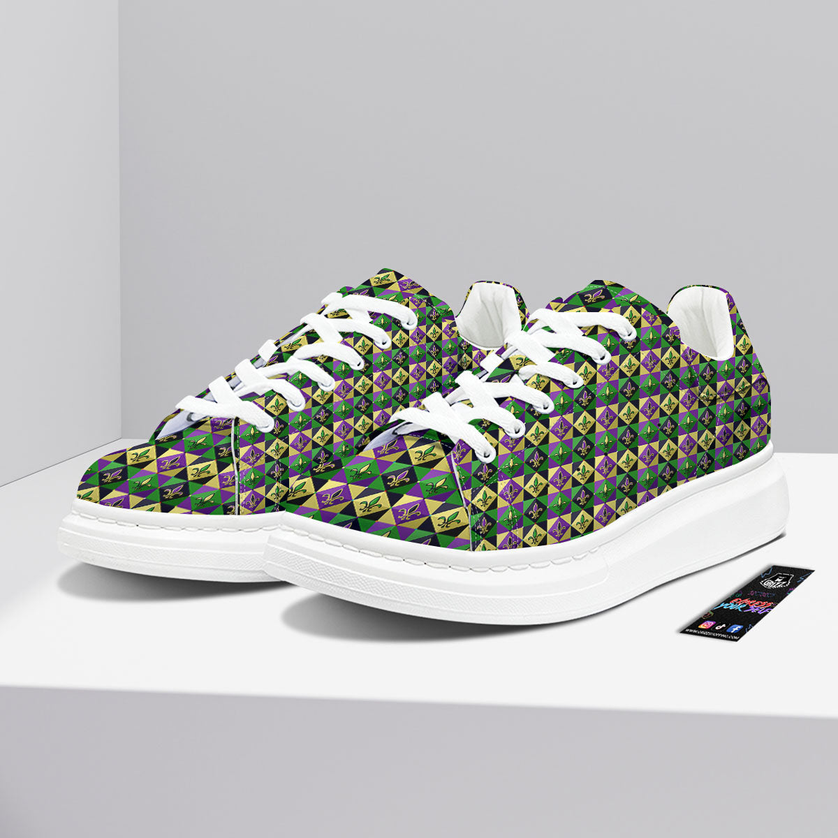 Gras Geometric Mardi Print Pattern Platform Shoes-grizzshop