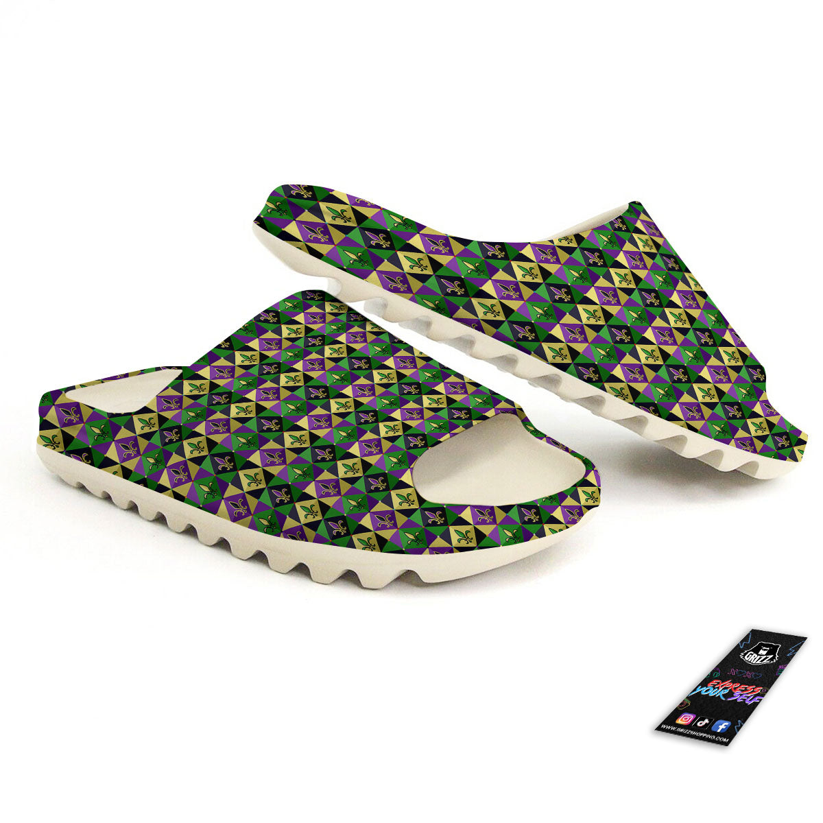 Gras Geometric Mardi Print Pattern Sandals-grizzshop