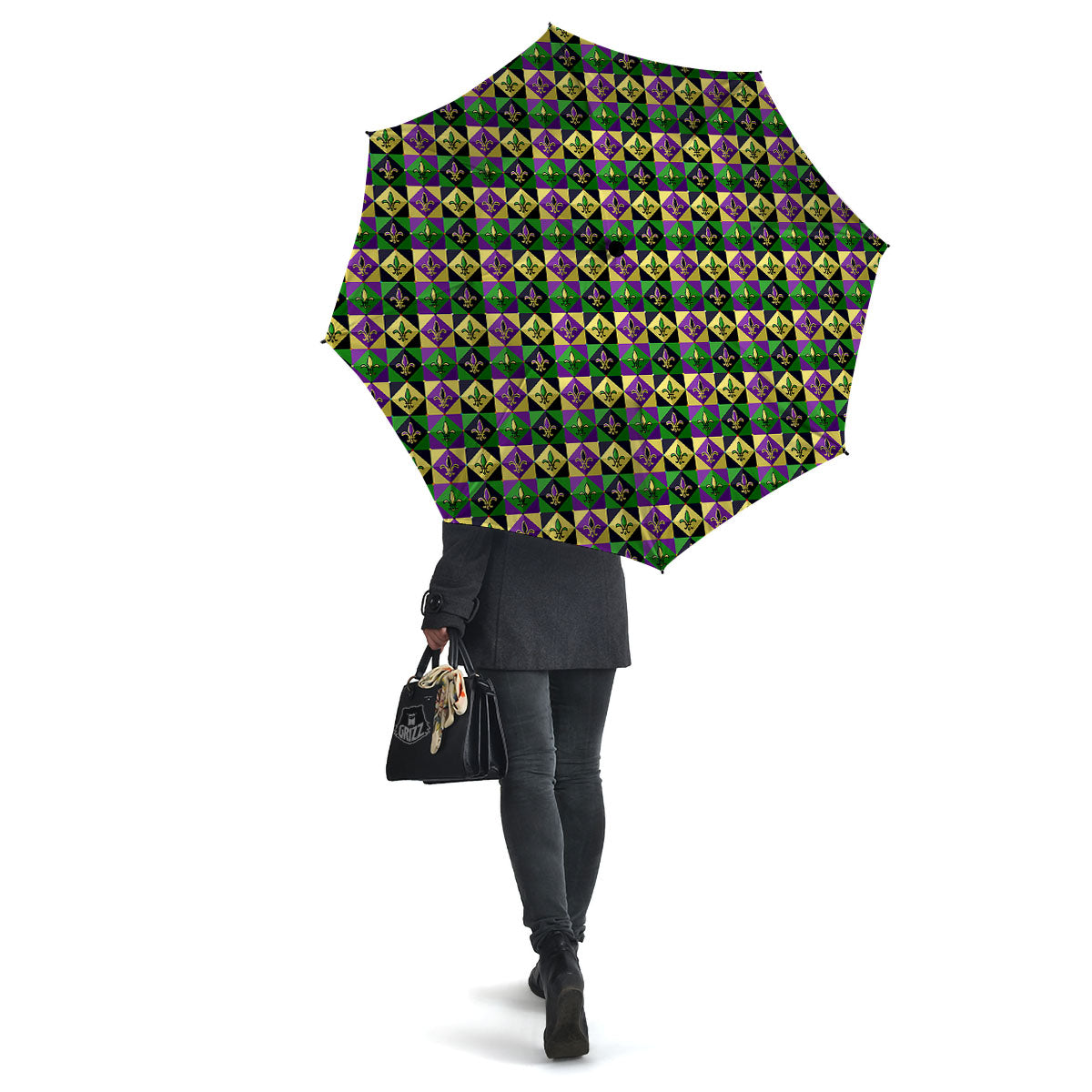 Gras Geometric Mardi Print Pattern Umbrella-grizzshop