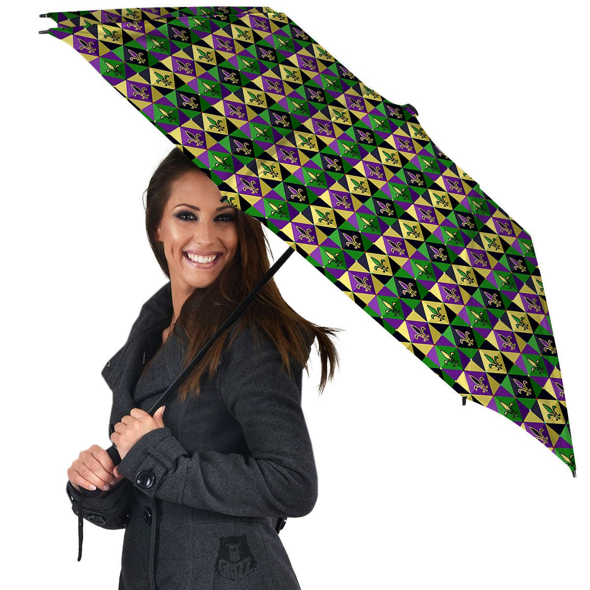 Gras Geometric Mardi Print Pattern Umbrella-grizzshop