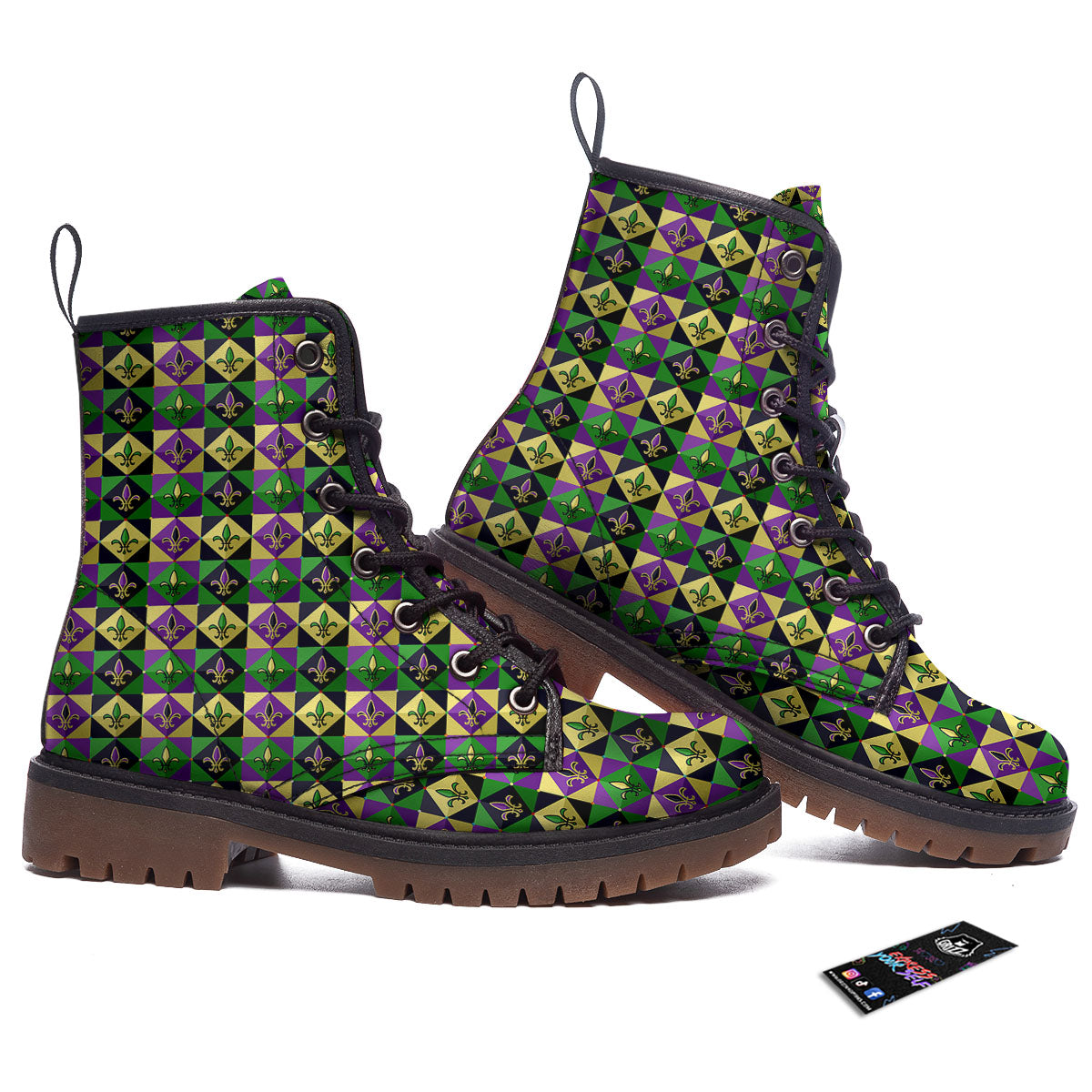 Gras Geometric Mardi Print Pattern Work Boots-grizzshop