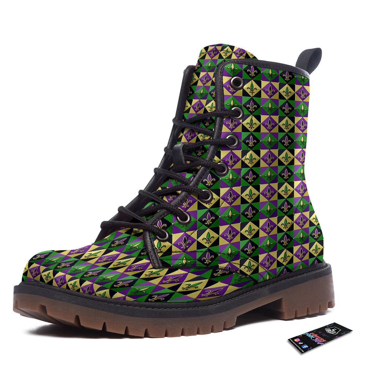 Gras Geometric Mardi Print Pattern Work Boots-grizzshop