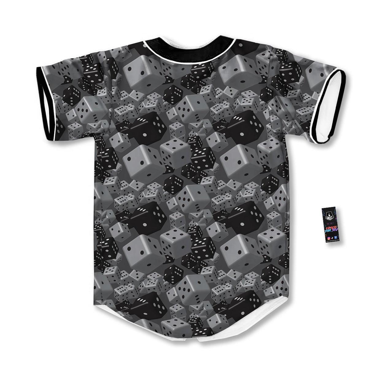Gray Black 3D Dice Print Pattern Baseball Jersey-grizzshop