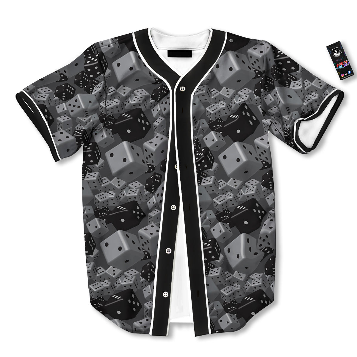Gray Black 3D Dice Print Pattern Baseball Jersey-grizzshop